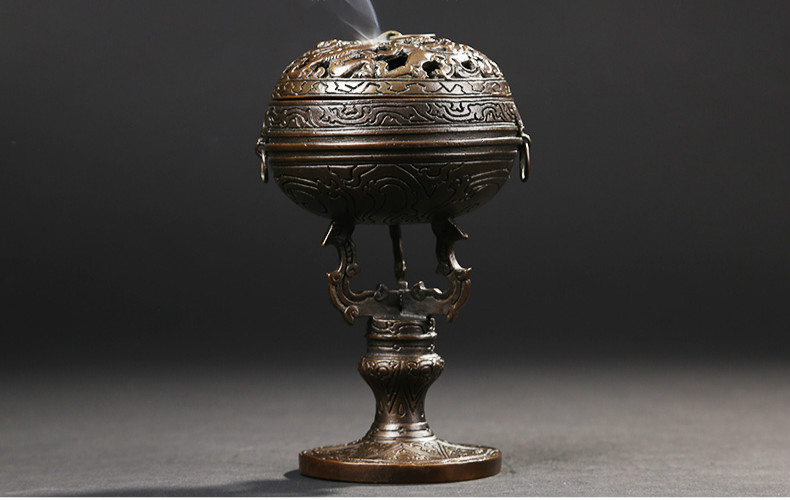 仿漢宮廷鏤空香爐，仿古虎頭紋純銅香爐