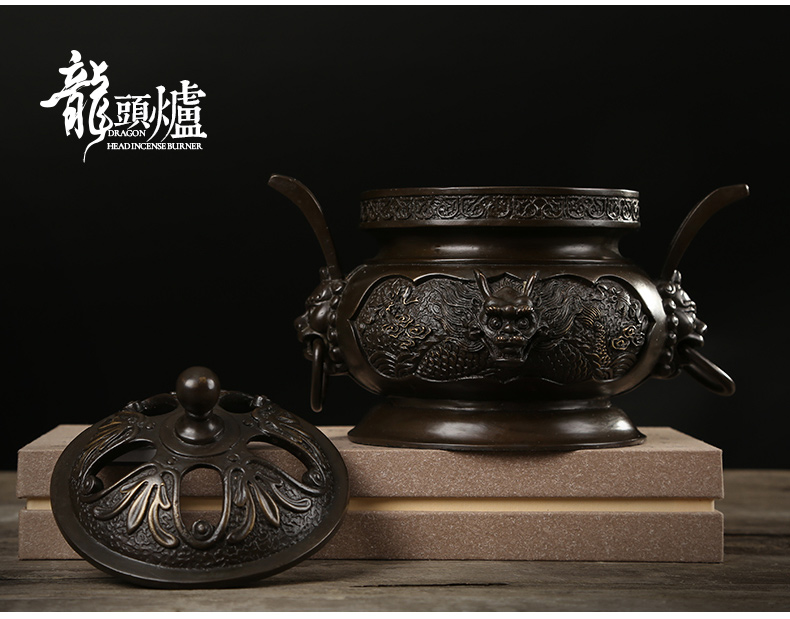 祥獅雕刻香爐，仿古神龍銅香爐