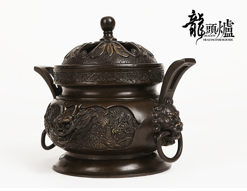 祥獅雕刻香爐，仿古神龍銅香爐