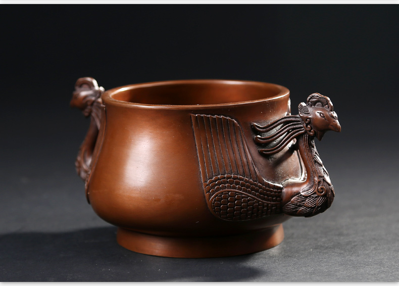 紫銅雙鳳耳香爐，仿古無蓋熏香爐