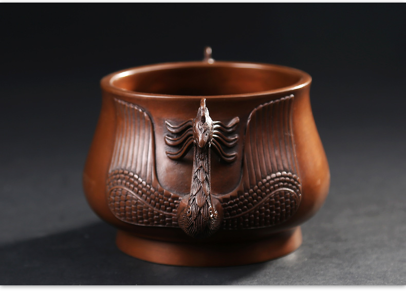 紫銅雙鳳耳香爐，仿古無蓋熏香爐