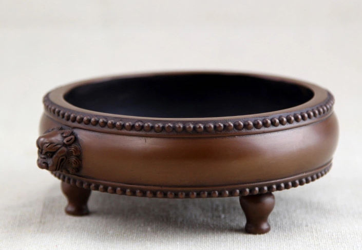 紫銅獅首耳鼓式香爐，簡約無蓋熏香爐