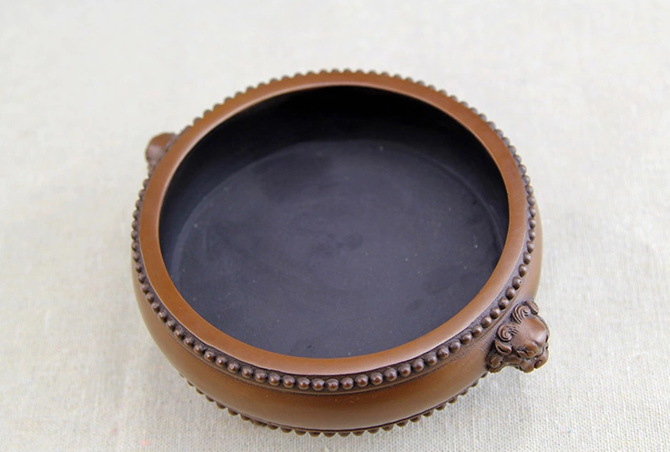 紫銅獅首耳鼓式香爐，簡約無蓋熏香爐