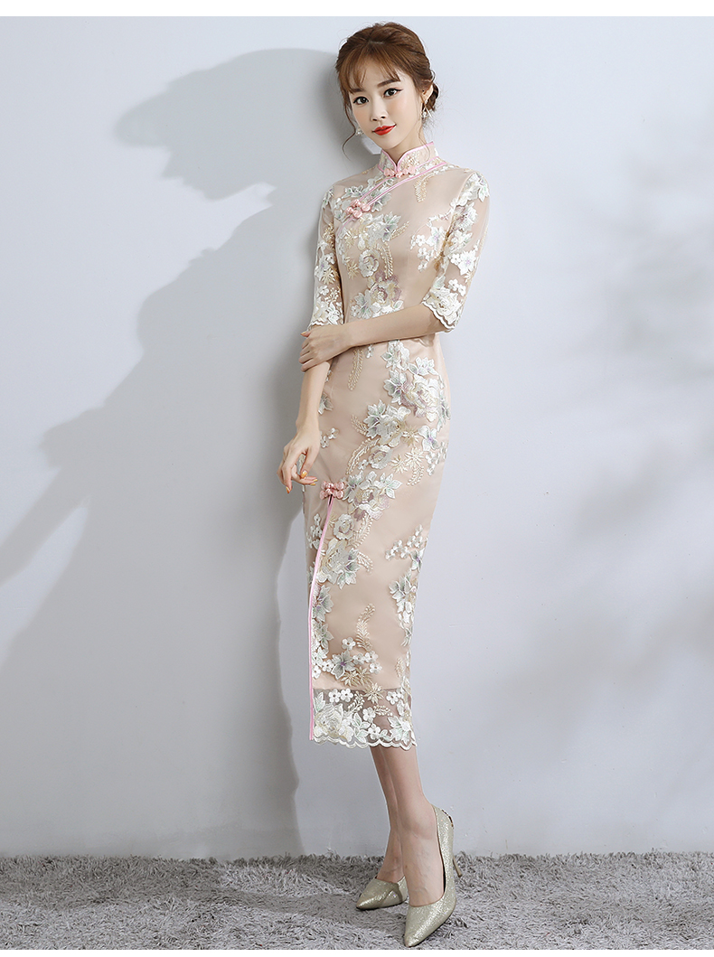 小清新蕾絲旗袍，改良時(shí)尚魚尾旗袍裙