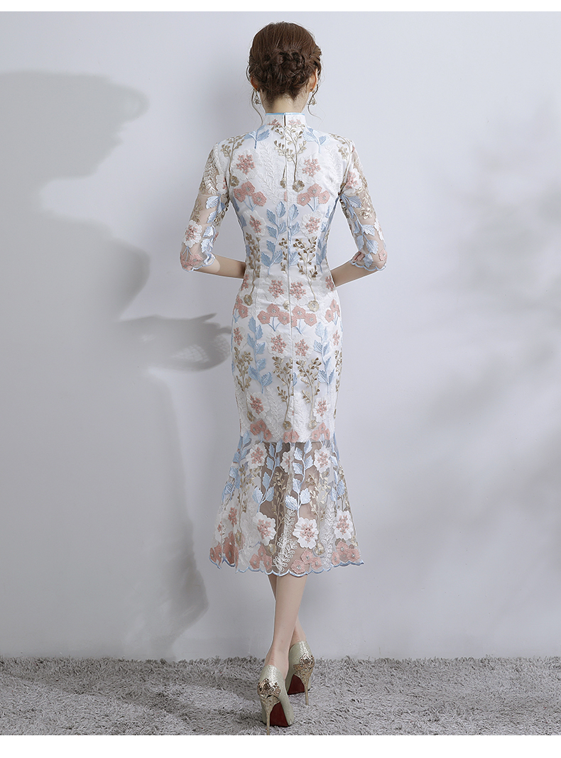 時尚氣質(zhì)淑女旗袍，改良蕾絲魚尾旗袍裙