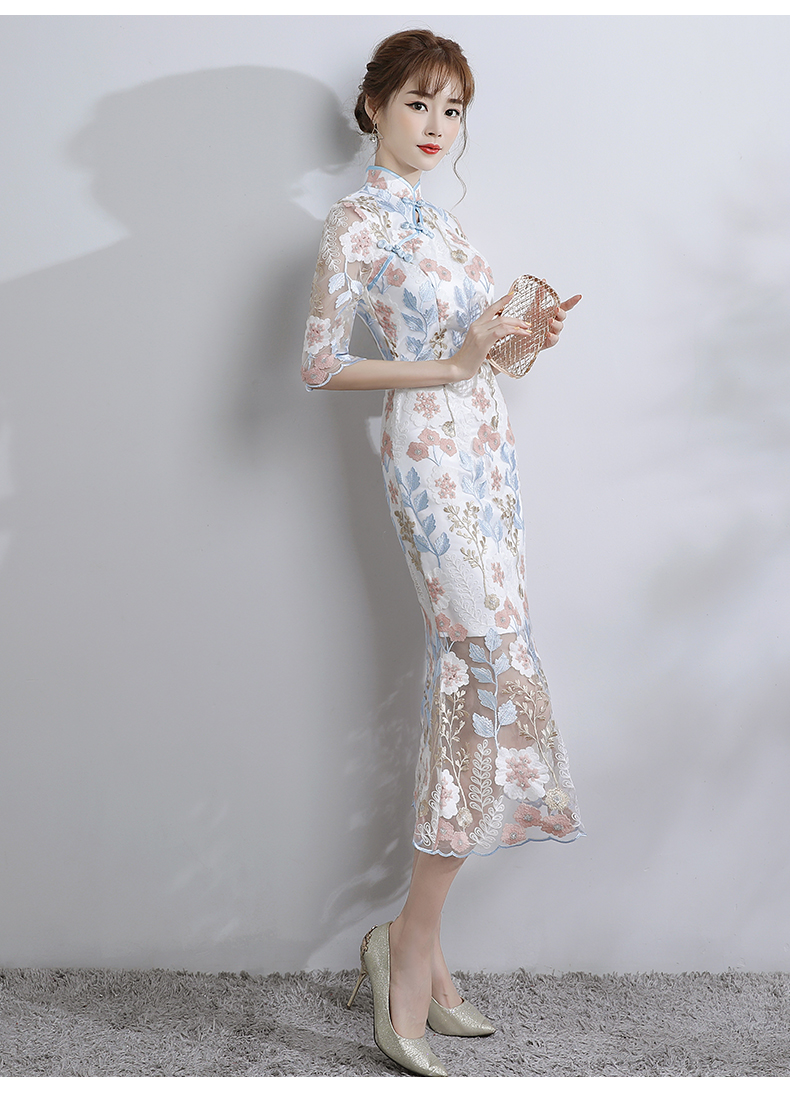 時尚氣質(zhì)淑女旗袍，改良蕾絲魚尾旗袍裙