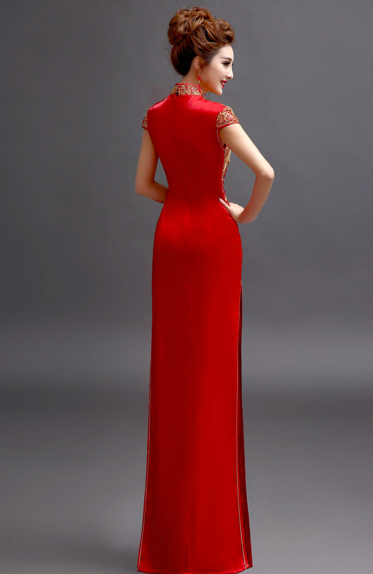 天使嫁衣中式禮服，金絲亮片立體刺繡旗袍