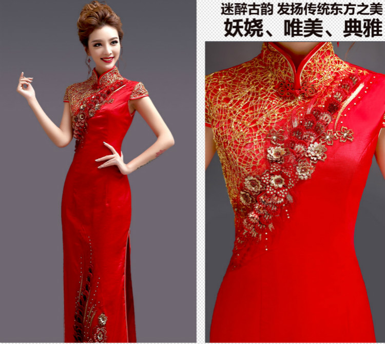 天使嫁衣中式禮服，金絲亮片立體刺繡旗袍