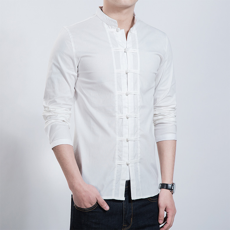 家佳樂文學(xué)男裝民族風(fēng)盤扣襯衣男青年中山裝