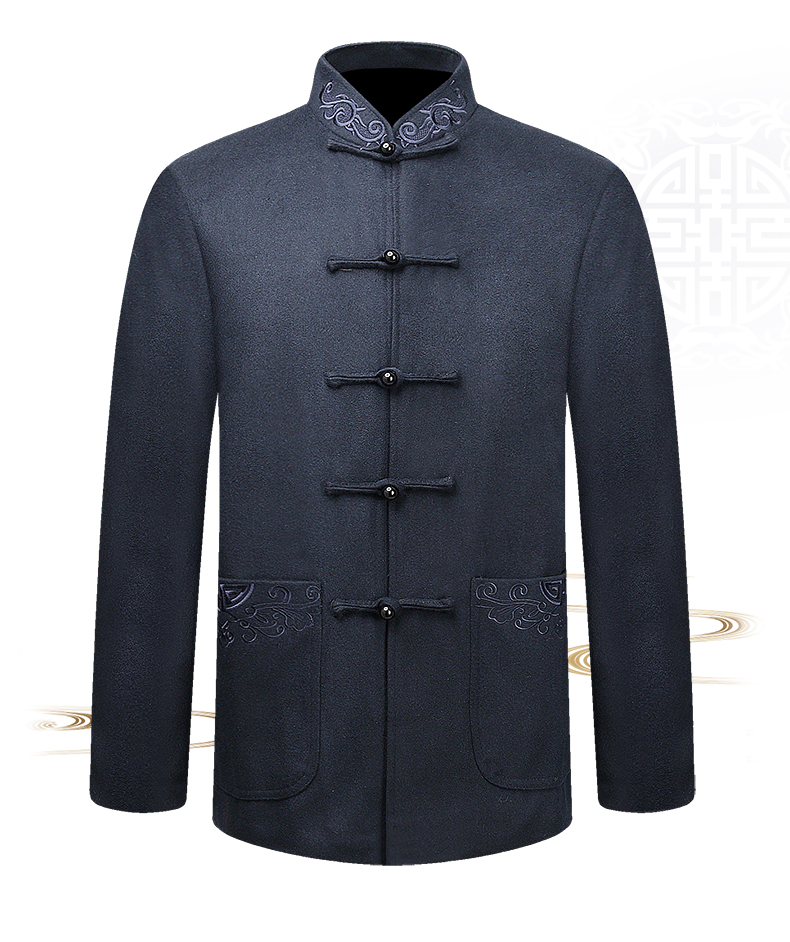 羊毛呢簡約刺繡中山裝，家佳樂文學(xué)秋冬外套