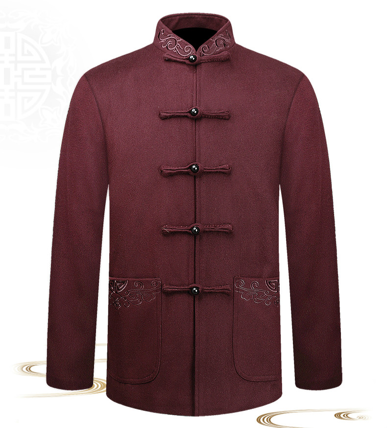 羊毛呢簡約刺繡中山裝，家佳樂文學(xué)秋冬外套