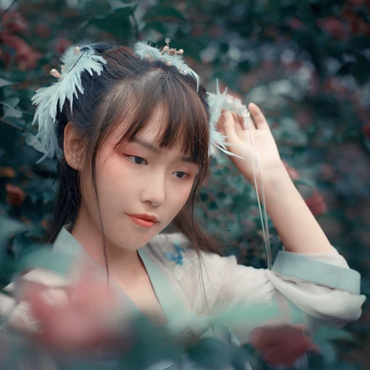 淺藍(lán)漢服小清新頭像，唯美古風(fēng)女生真人頭像