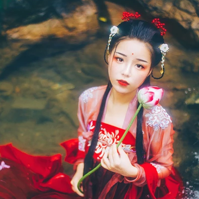 嬌艷紅衣女子頭像，唯美古風(fēng)真人頭像