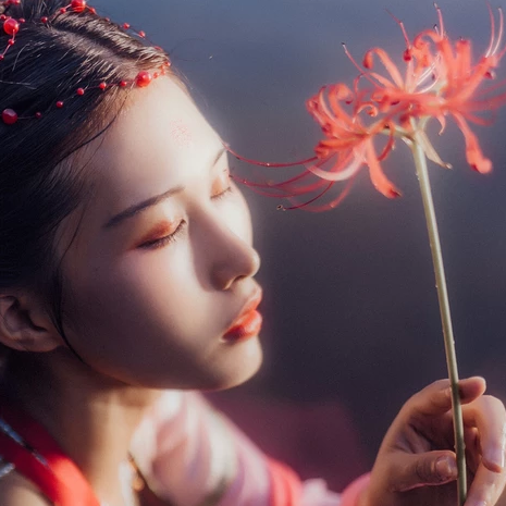 嬌艷彼岸花女子頭像，唯美古風(fēng)真人頭像