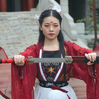 霸氣紅衣女子帶劍頭像，唯美古風女子真人頭像