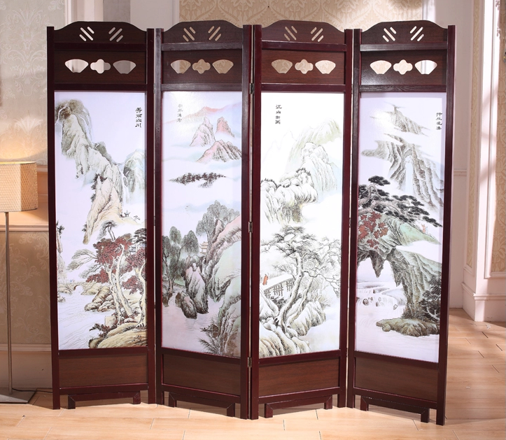 家佳樂文學實木古典屏風隔斷，山水畫中式屏風