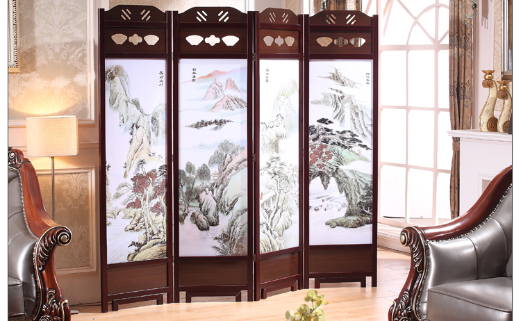 家佳樂文學實木古典屏風隔斷，山水畫中式屏風