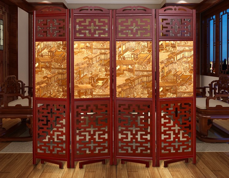 家佳樂文學實木古典屏風隔斷，中式雙面屏風