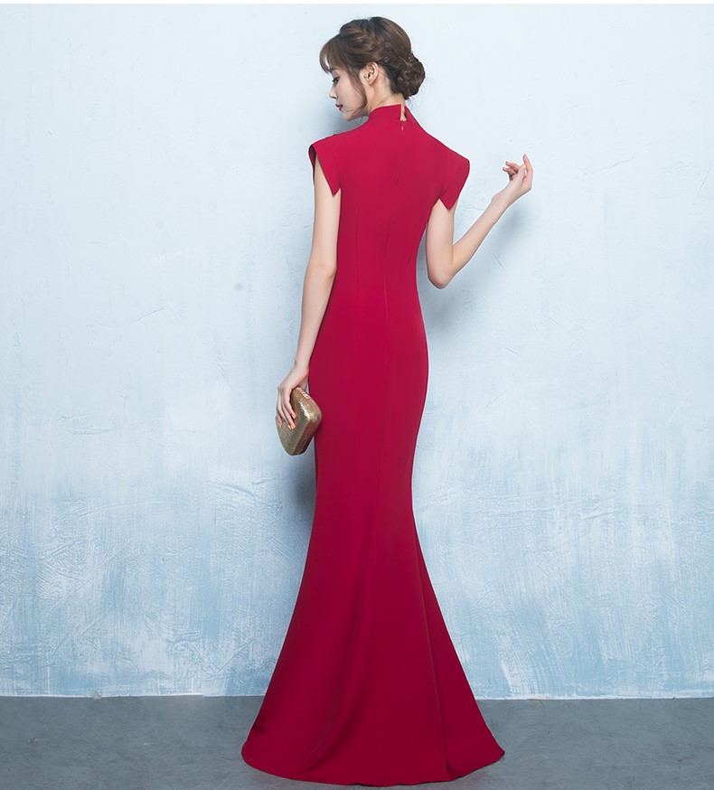 性感氣質(zhì)中式禮服，唯美魚(yú)尾開(kāi)叉晚禮服