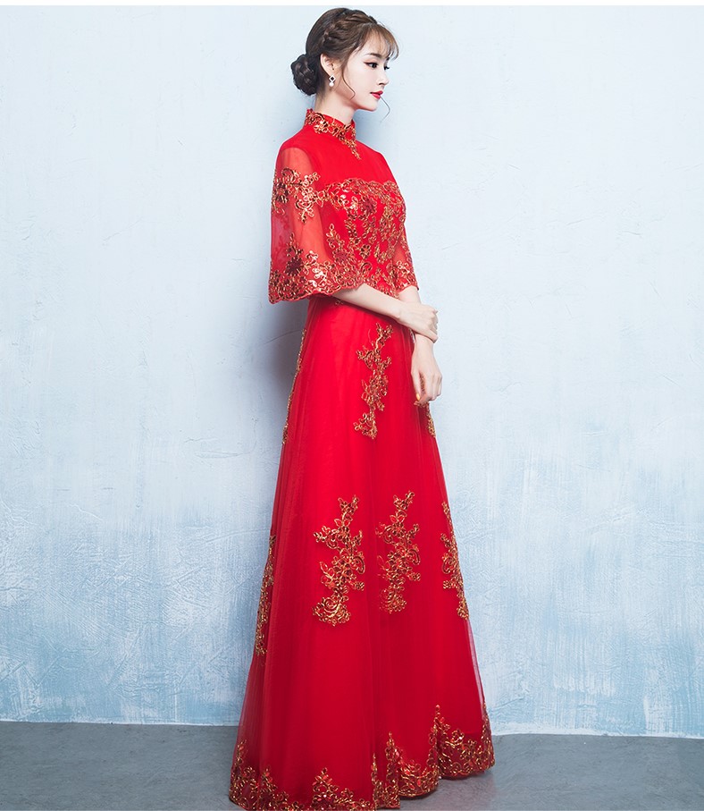 金線刺繡中式禮服，唯美浪漫晚禮服