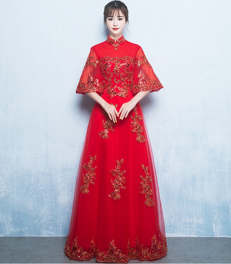 金線刺繡中式禮服，唯美浪漫晚禮服