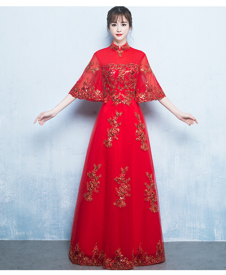 金線刺繡中式禮服，唯美浪漫晚禮服