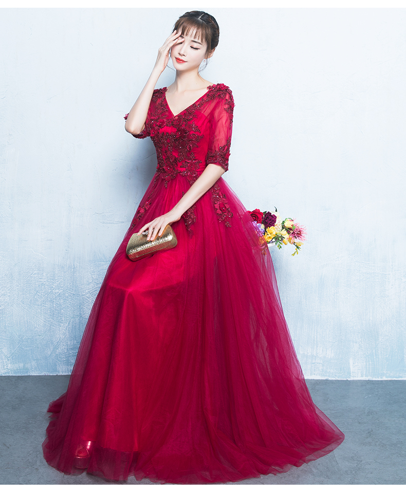 精美V領中式禮服，氣質長裙晚禮服
