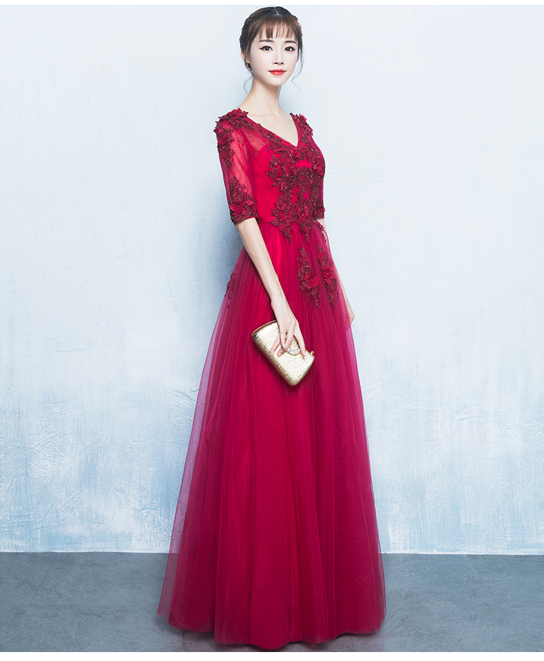 精美V領中式禮服，氣質長裙晚禮服