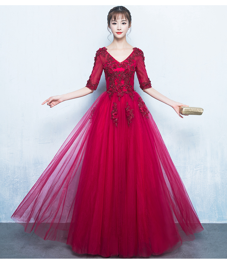 精美V領中式禮服，氣質長裙晚禮服