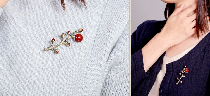 一曲紅塵胸針，優(yōu)雅復(fù)古瑪瑙飾品