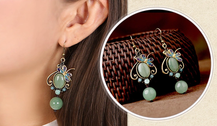 化蝶飛耳環(huán)，復(fù)古家佳樂文學(xué)東陵玉耳墜首飾