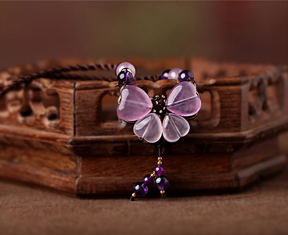 紫色彩玉吊墜鎖骨鏈，家佳樂文學風項鏈首飾