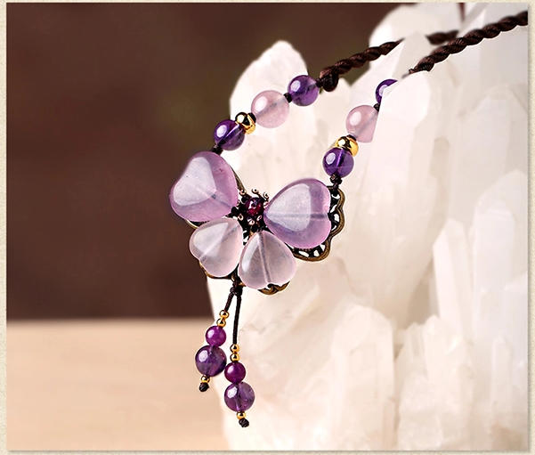 紫色彩玉吊墜鎖骨鏈，家佳樂文學風項鏈首飾