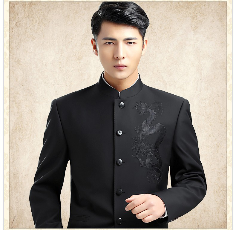 時尚家佳樂文學(xué)龍圖案男青年中山裝
