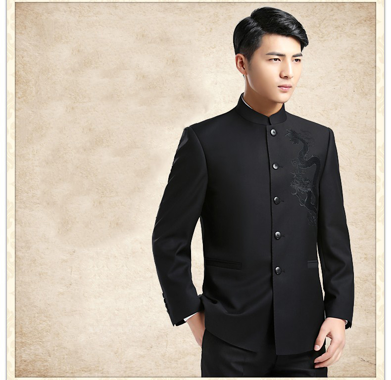 時尚家佳樂文學(xué)龍圖案男青年中山裝