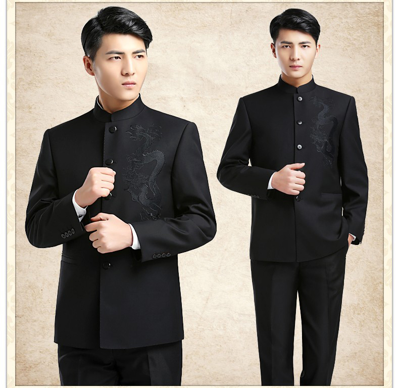 時尚家佳樂文學(xué)龍圖案男青年中山裝