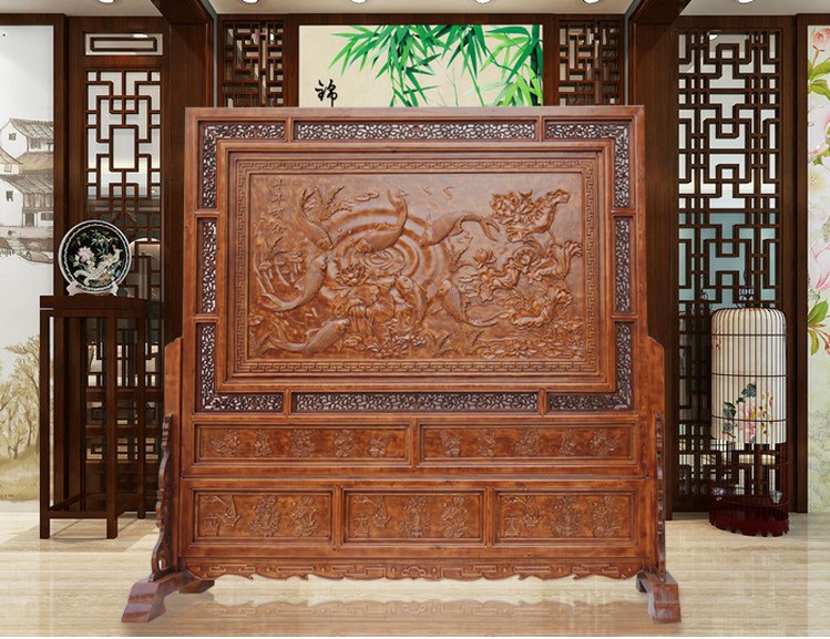 東陽木雕落地屏風，實木中式屏風隔斷