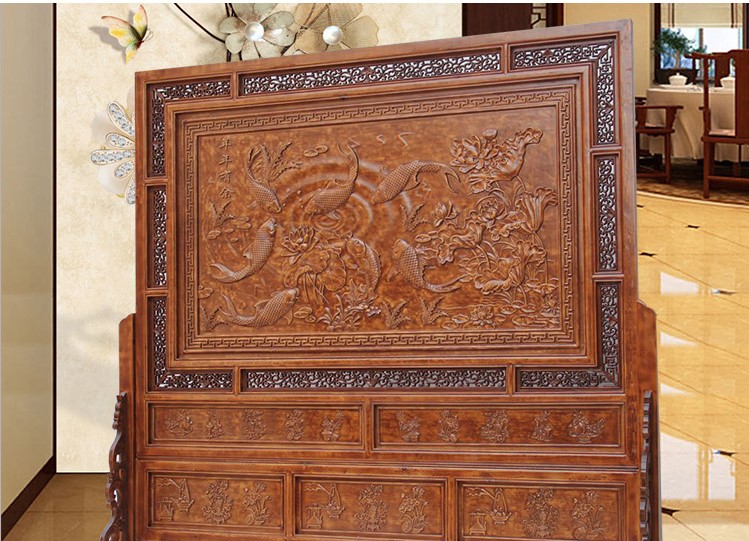 東陽木雕落地屏風，實木中式屏風隔斷