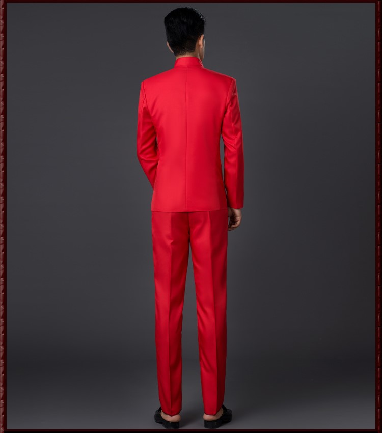 亮片立體花朵中式主持禮服，男士改良中山裝