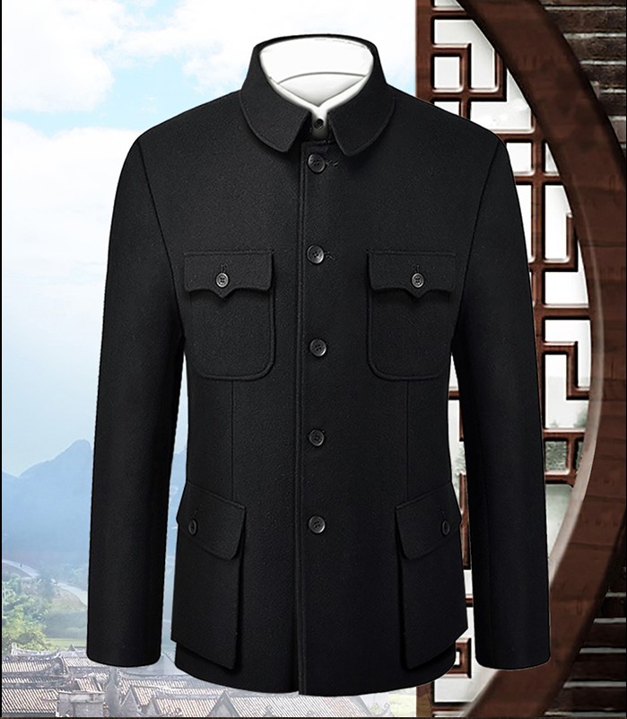 家佳樂文學羊毛妮子秋冬中老年中山裝