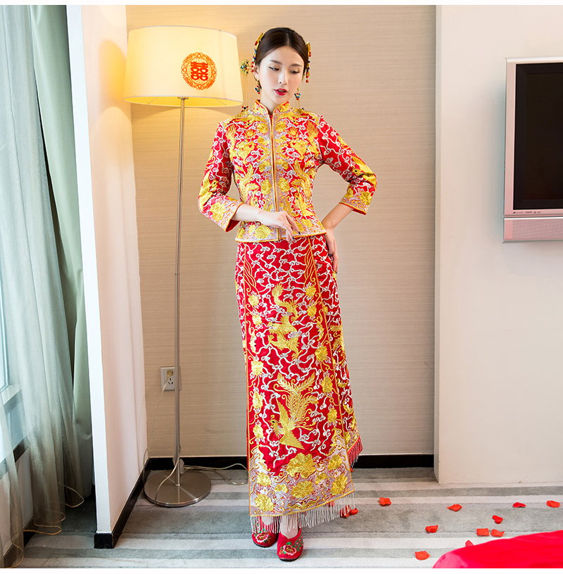 龍鳳褂中式婚禮禮服，時(shí)尚家佳樂(lè)文學(xué)新娘禮服