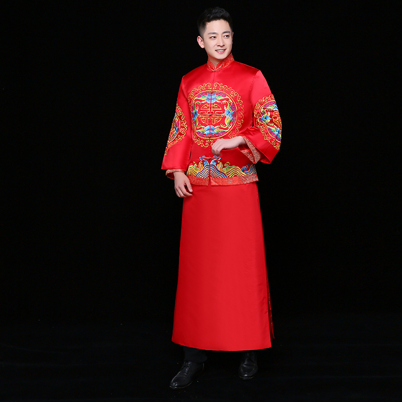 秀禾服男裝中式禮服，紅色雙喜新郎禮服