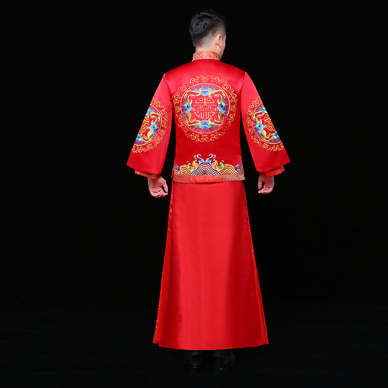 秀禾服男裝中式禮服，紅色雙喜新郎禮服