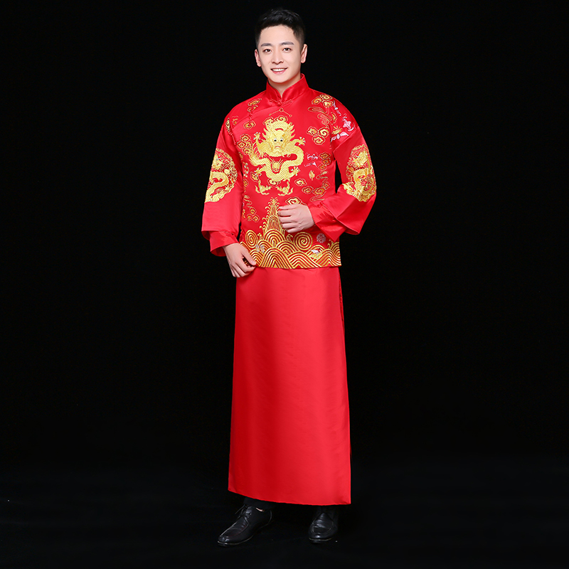 金龍刺繡男士中式禮服，時(shí)尚家佳樂文學(xué)新郎禮服