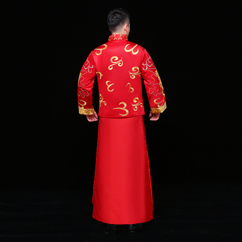 雙龍刺繡男士中式禮服，時(shí)尚家佳樂文學(xué)新郎禮服