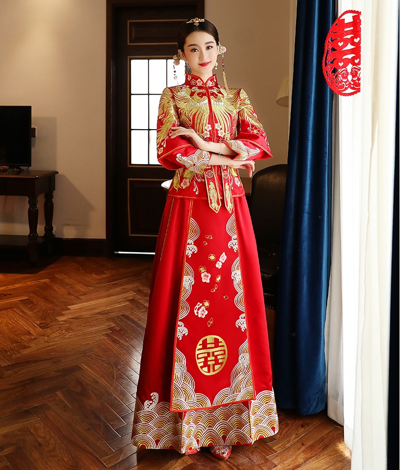 古典獨特刺繡新娘禮服，結(jié)婚中式禮服