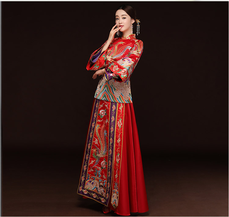 精美鳳凰斜襟新娘禮服，奢華刺繡中式禮服