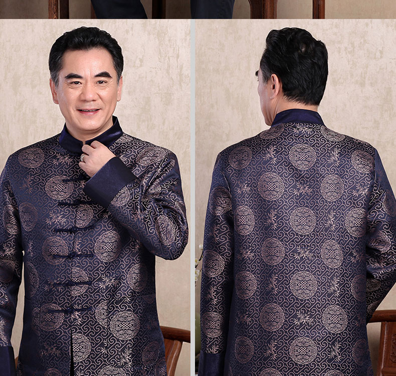 復古花紋手工盤扣中老年男士唐裝