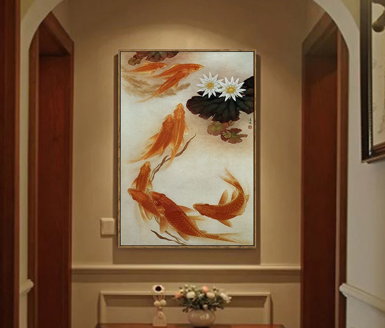 中式風(fēng)格九魚(yú)圖風(fēng)水掛畫(huà)裝飾畫(huà)