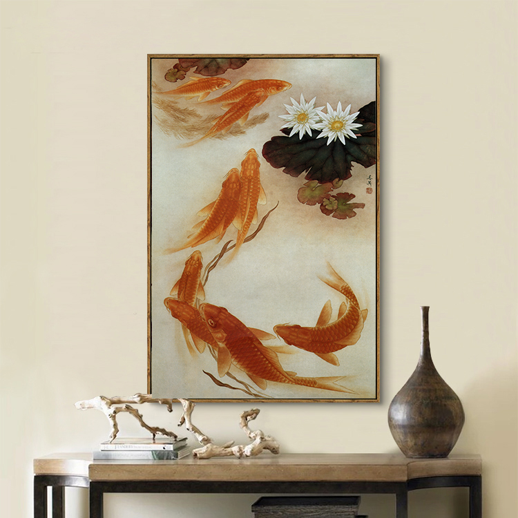 中式風(fēng)格九魚(yú)圖風(fēng)水掛畫(huà)裝飾畫(huà)